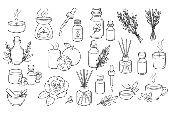 Download Aromatherapy Essentials Line Art - Therapy Collection
