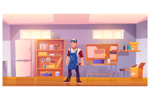 Download Repairman in Garage with Equipment for Carpentry and Repair Works - Man Collection